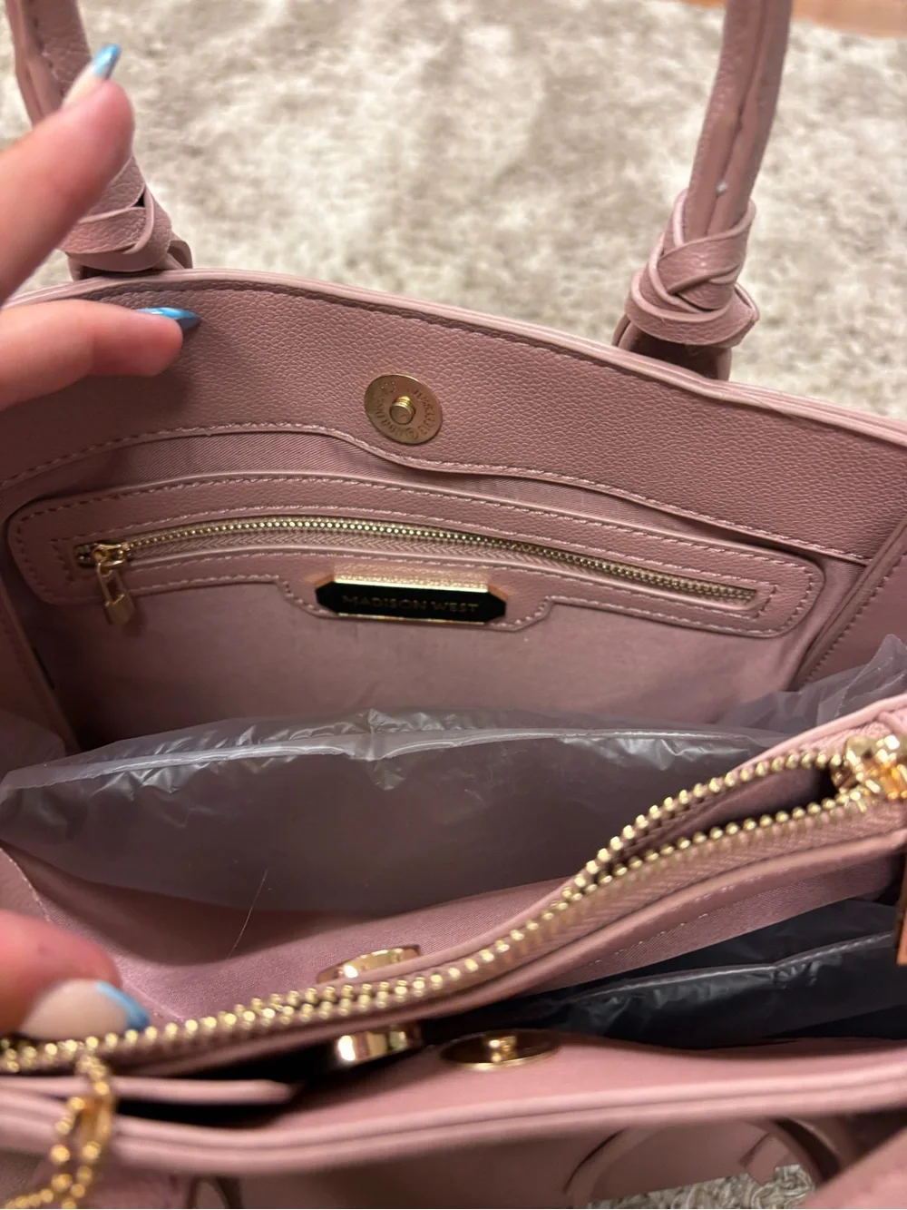 Madison West Rose Pink Structured Satchel with Detachable Strap